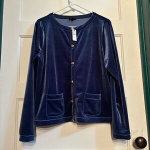 Talbots Blue Velvet Cardigan Decorative Metal Buttons
